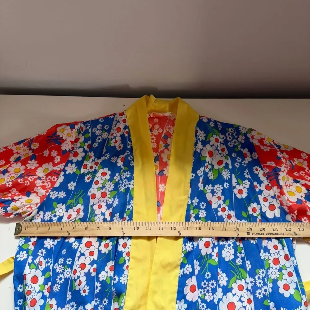 Vintage Robe 60s Daisy Mod Fab Yellow Blue Hippie Groovy OS
